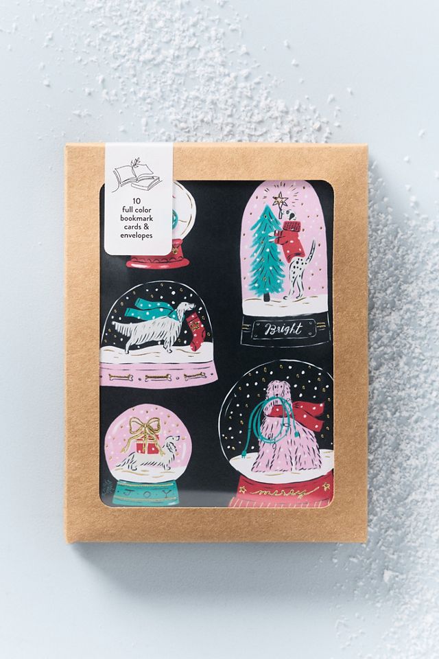 On the Bright Side Dog Snow Globes Holiday Boxed Greeting Card Set #1