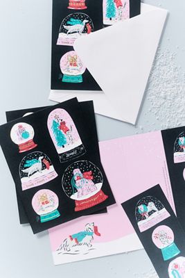 On the Bright Side Dog Snow Globes Holiday Boxed Greeting Card Set