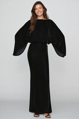 Mare Mare Velvet Cape Sleeve Maxi Dress In Black