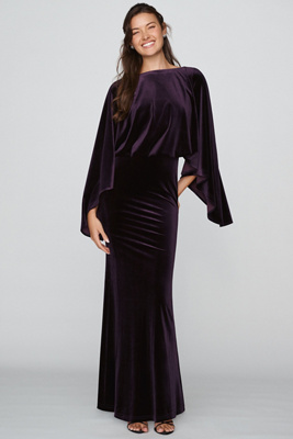 Mare Mare Velvet Cape Sleeve Maxi Dress In Purple
