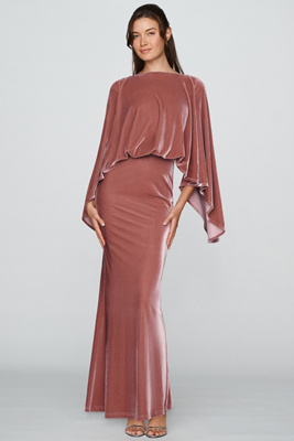 Mare Mare Velvet Cape Sleeve Maxi Dress In Purple