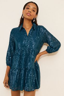 blue sequin dress anthropologie Plunged Sequin Maxi Dress by Sunday in Brooklyn in White, Size: 1X at Anthropologie