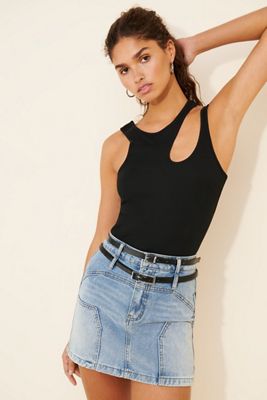 Cubic Light Blue Paneled Denim Skirt