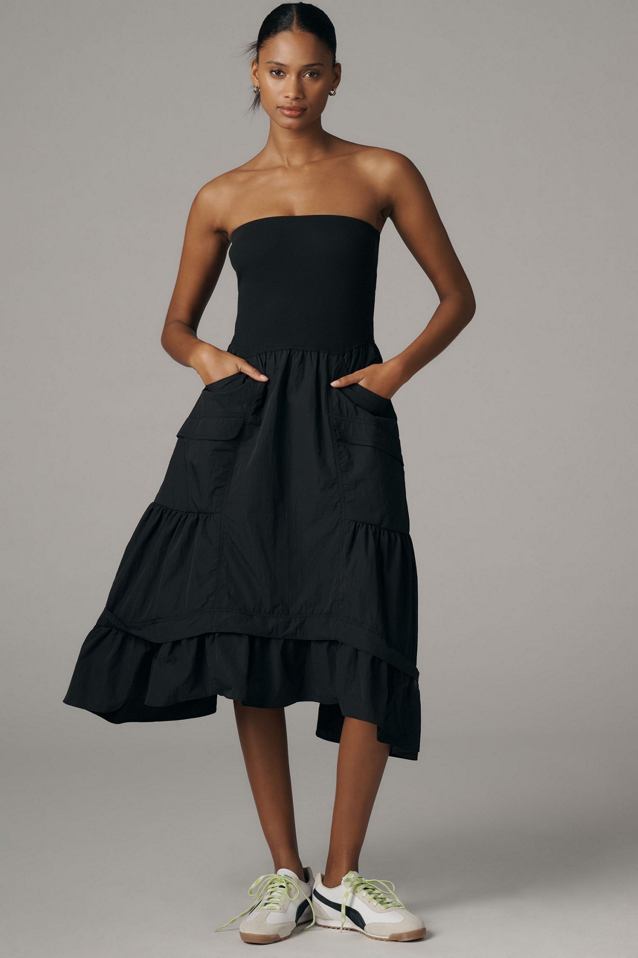 Daily Practice by Anthropologie Strapless Drop-Waist Tiered Dress