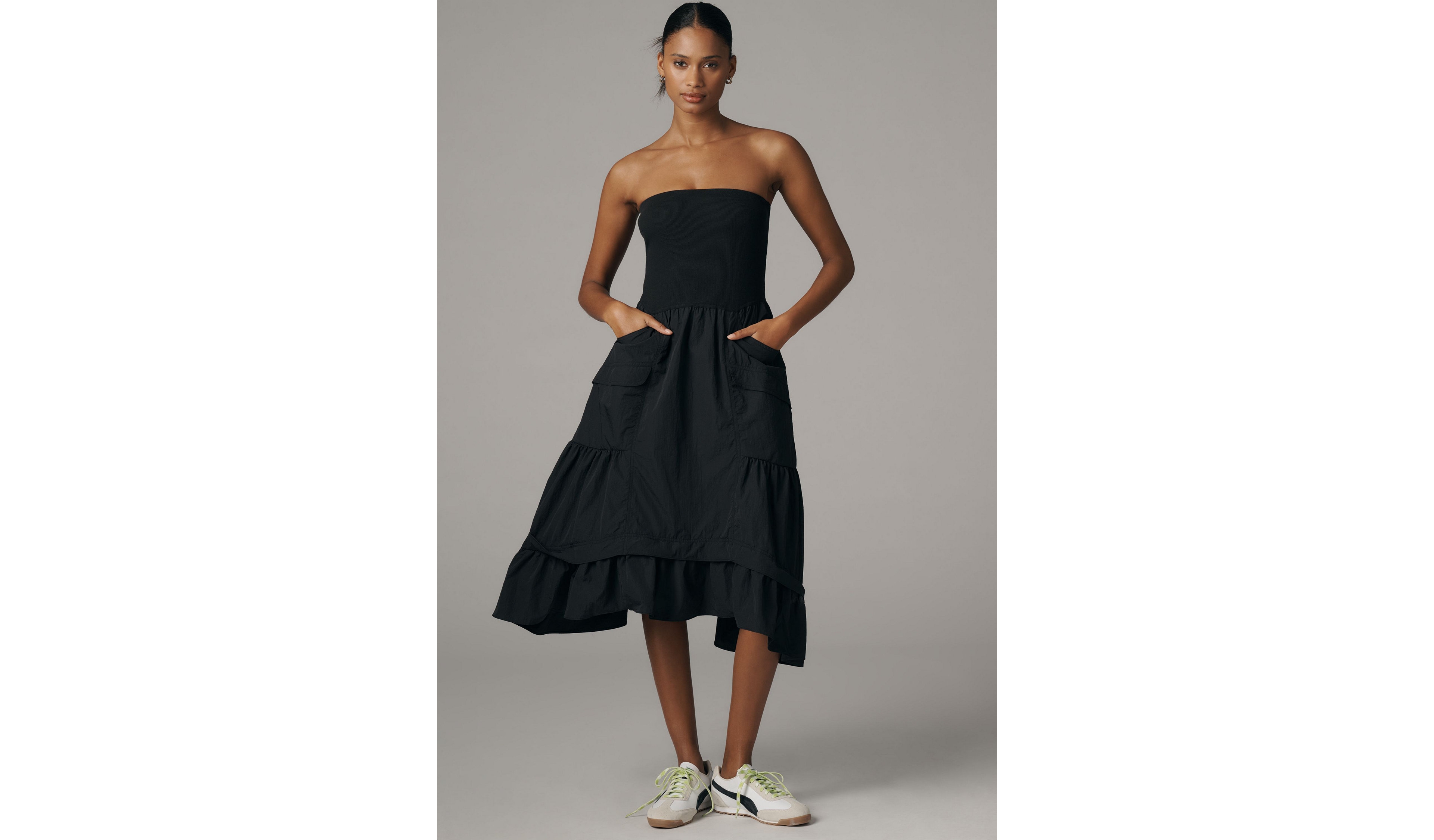 Daily Practice by Anthropologie Strapless Drop-Waist Tiered Dress