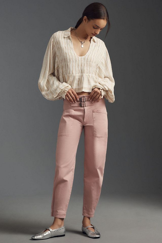 Balloon-Sleeve Scoop-Neck Collared Blouse #3