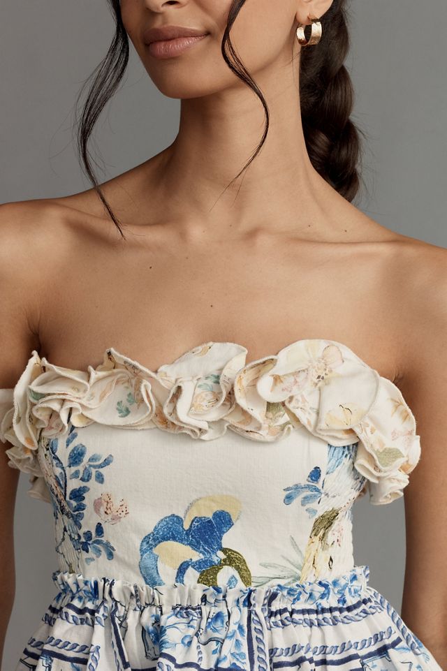 Maeve Linen Blend Strapless Ruffle Tiered Knee-Length Dress #2