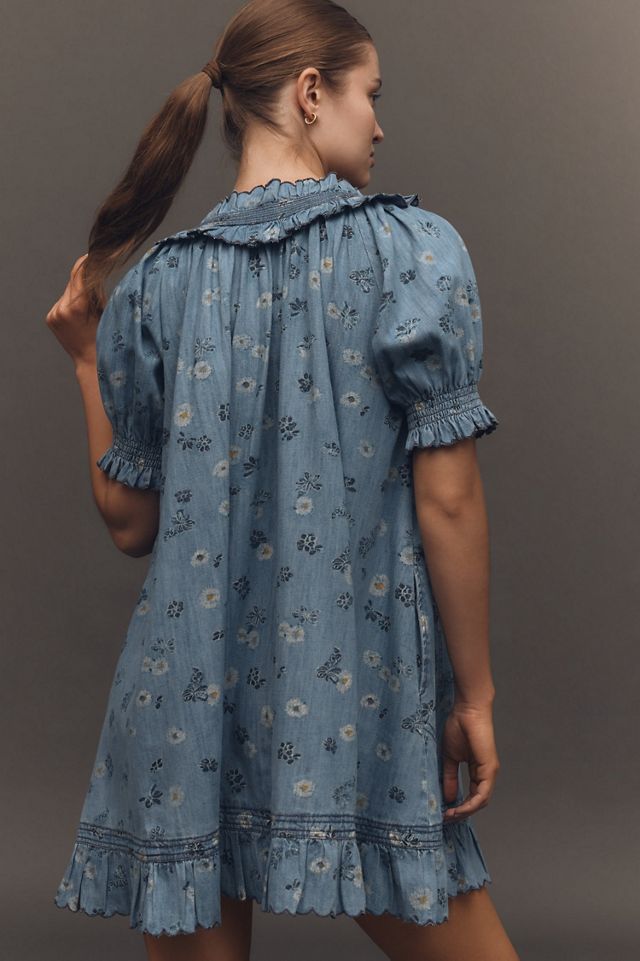 Pilcro Puff-Sleeve Ruffled V-Neck Swing Mini Dress #1