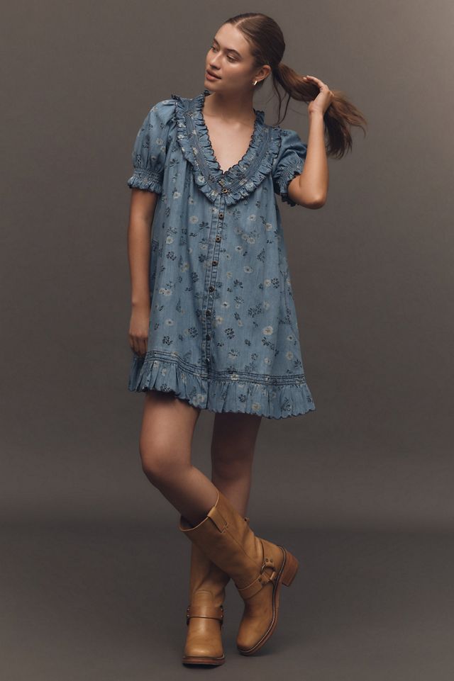 Pilcro Puff-Sleeve Ruffled V-Neck Swing Mini Dress #3