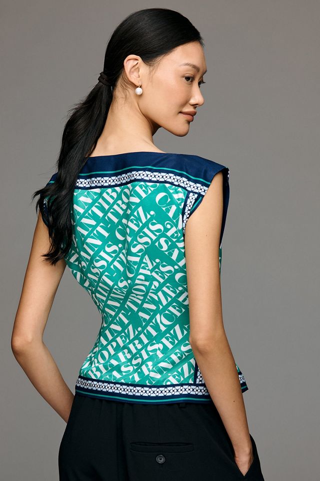 Maeve Boat-Neck Sleeveless Tie-Front Top #1