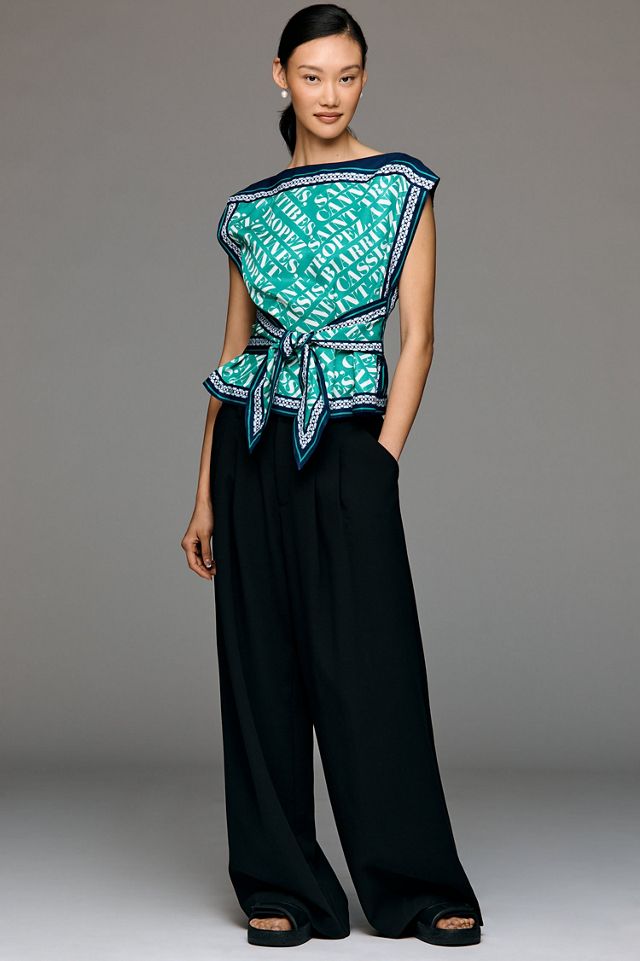 Maeve Boat-Neck Sleeveless Tie-Front Top #3