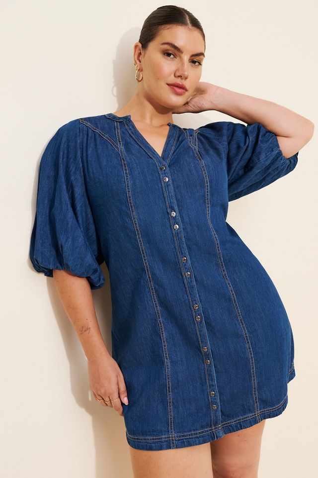 Pilcro Puff-Sleeve Denim Shirt Dress #3