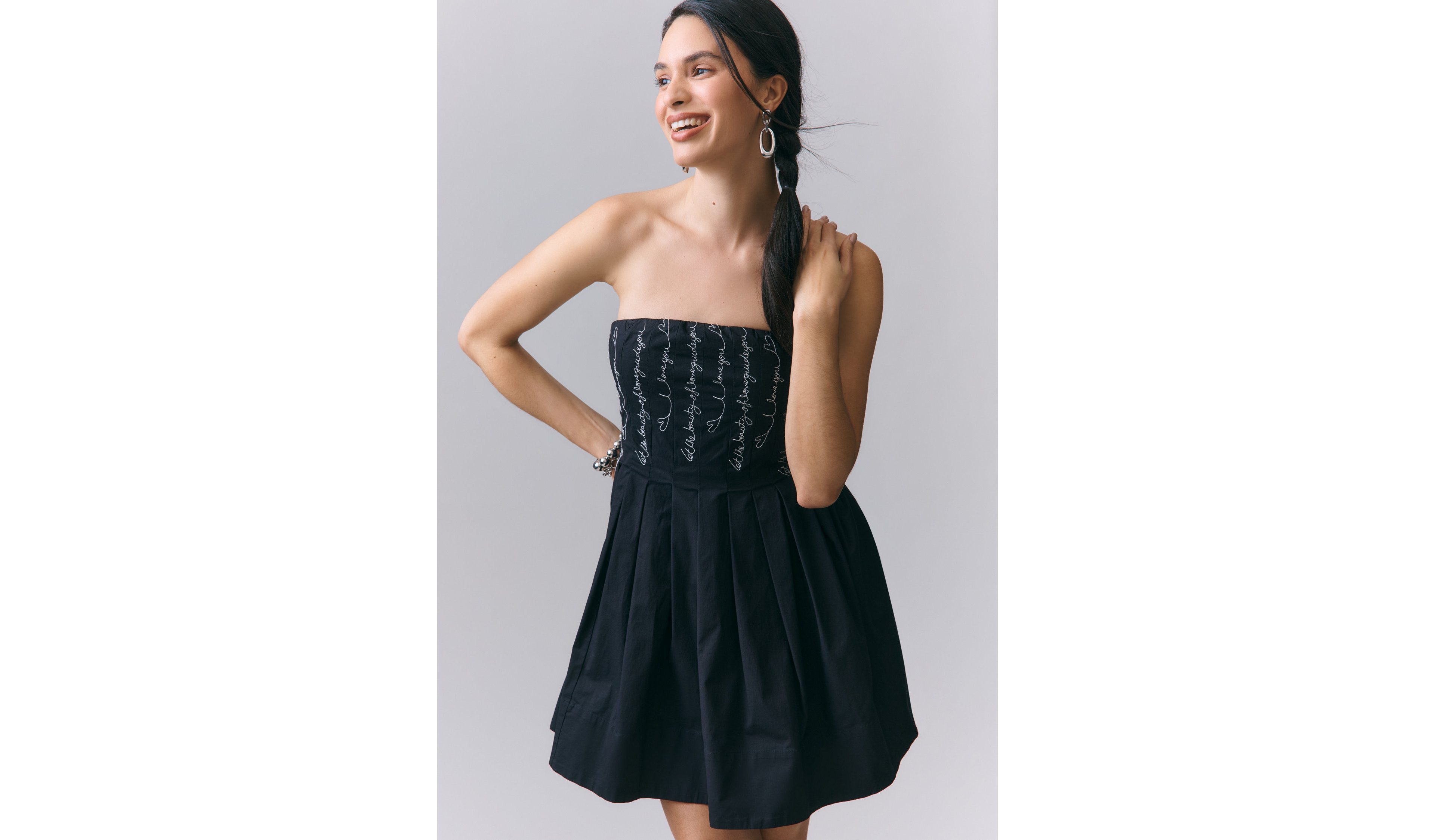Maeve Love Script Strapless Mini Dress