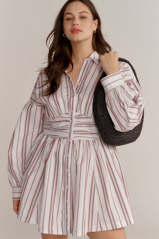 Long-Sleeve Collared A-Line Mini Dress #3