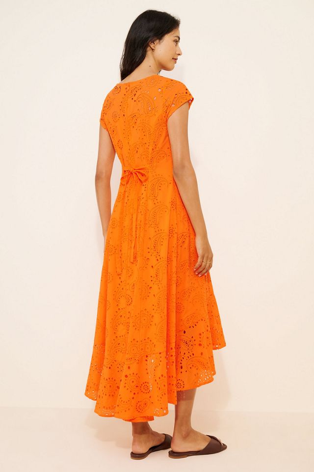 Universal Standard Short Sleeve Flounce Eyelet High-Low Midi Dress #1