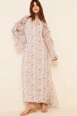 anthropologie floral dress long sleeve Farm Rio x Anthropologie Long-Sleeve V-Neck Floral Maxi Dress