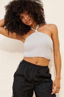 525 America Courtney Knotted Lurex Halter Top