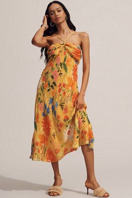ruched slip dress anthropologie New Anthropologie Ruched Slip Dress In Gold Size 10 MSRP: $170