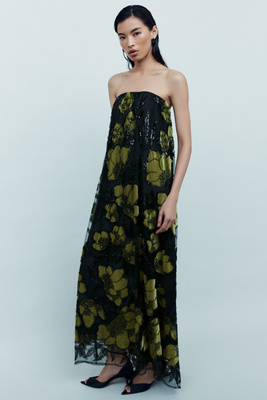 Helsi Margot Velvet Burnout Midi Dress In Black