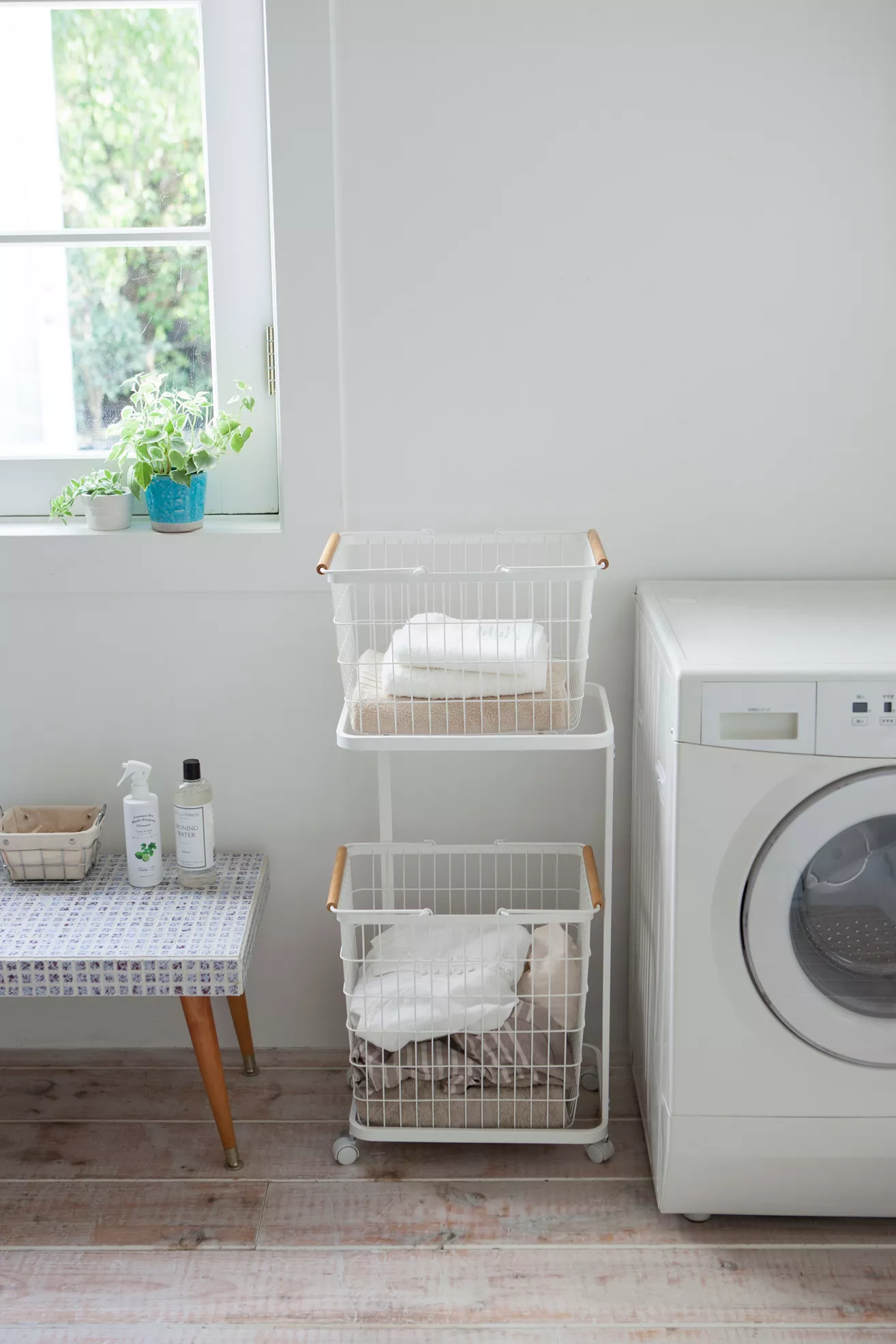 Two-Tier Rolling Laundry Cart and Wire Basket - thumbnail 2