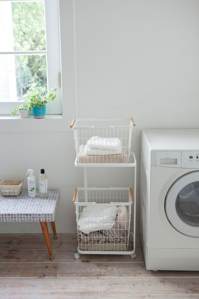 Two-Tier Rolling Laundry Cart and Wire Basket #1
