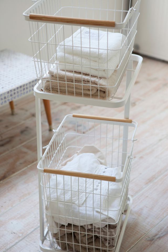 Two-Tier Rolling Laundry Cart and Wire Basket #2