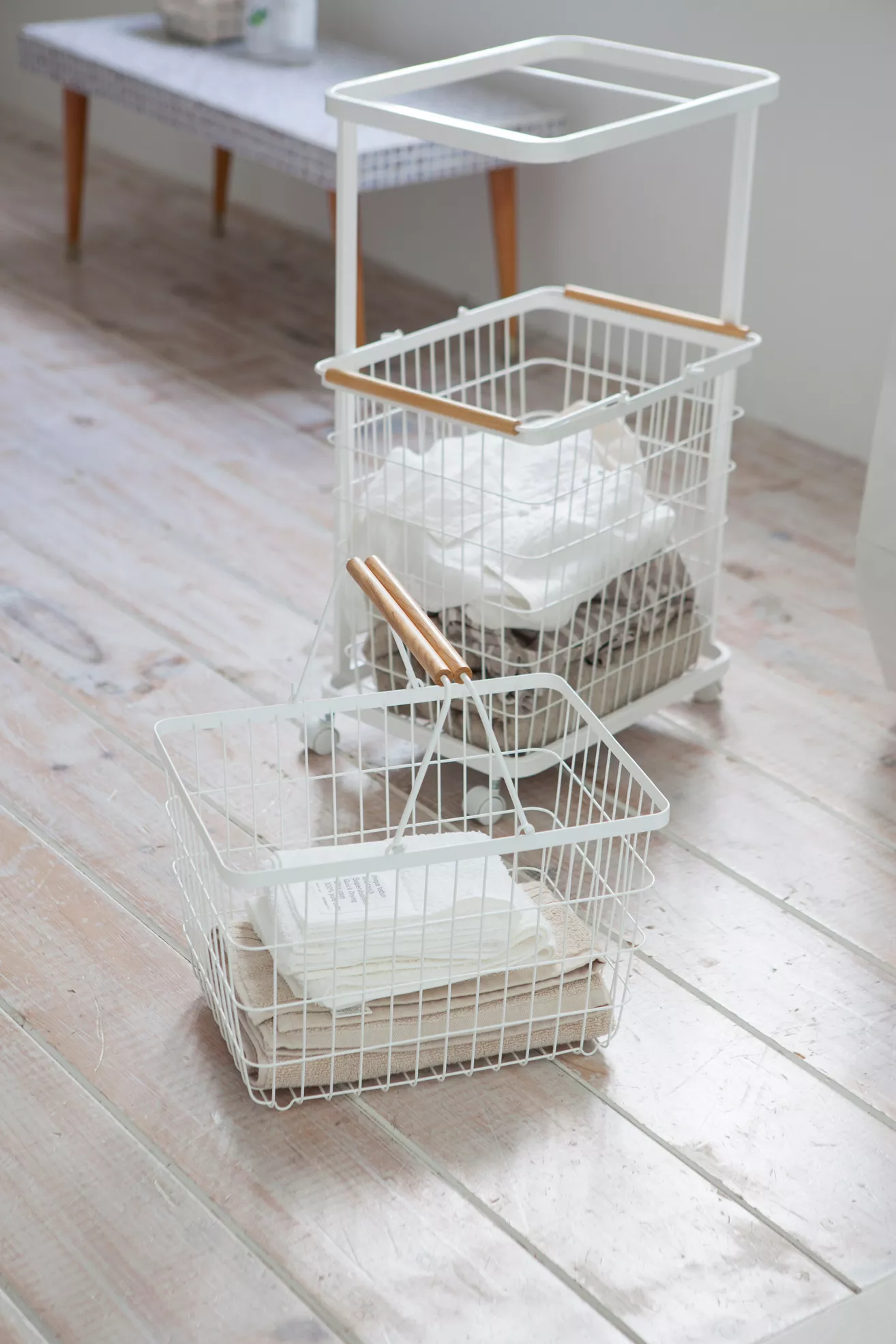 Two-Tier Rolling Laundry Cart and Wire Basket - thumbnail 4