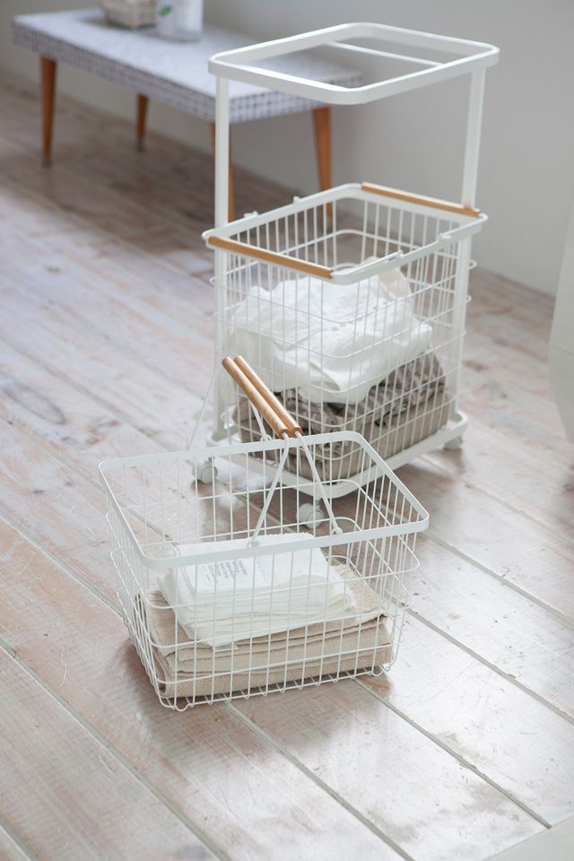 Two-Tier Rolling Laundry Cart and Wire Basket #3