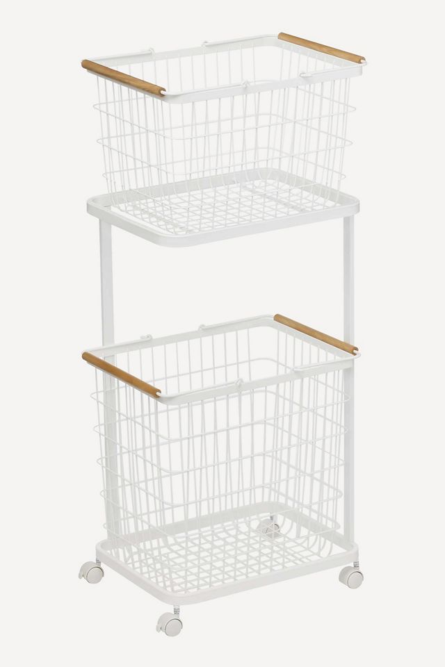 Two-Tier Rolling Laundry Cart and Wire Basket #6