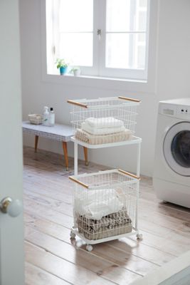 Two-Tier Rolling Laundry Cart and Wire Basket