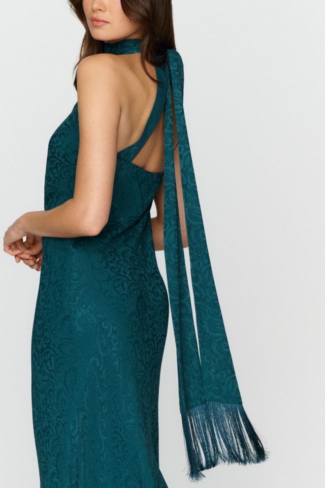 BHLDN Jacquard Satin Fringe Scarf Maxi Dress #2