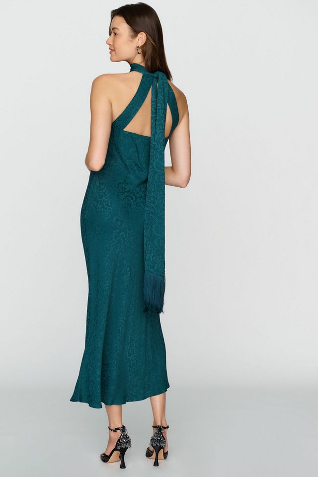 BHLDN Jacquard Satin Fringe Scarf Maxi Dress #3