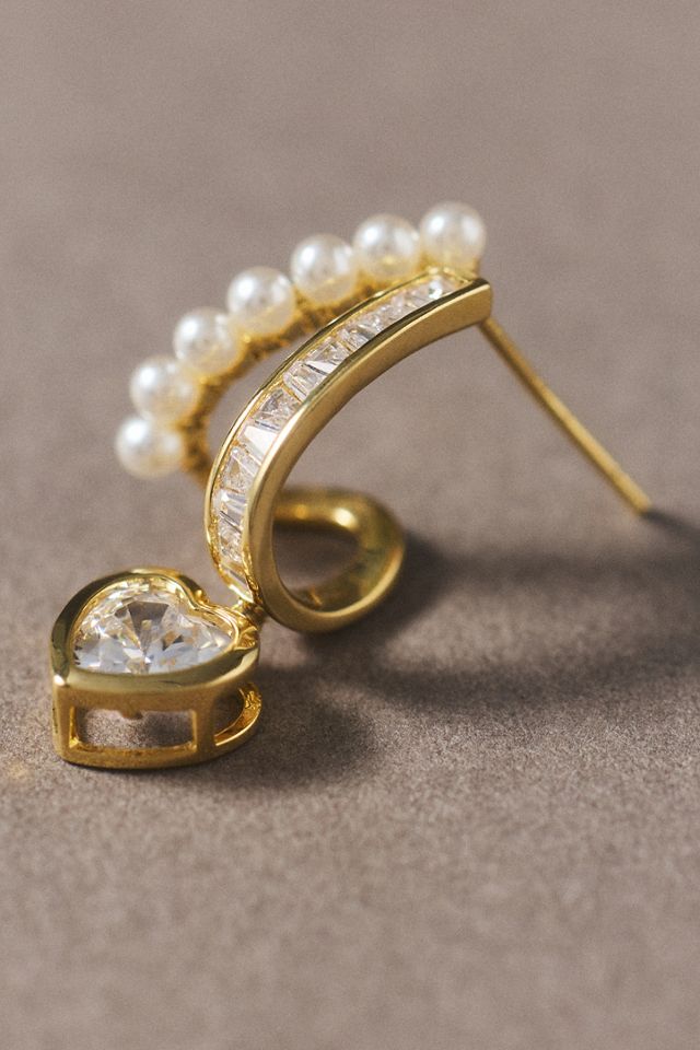By Adina Eden Cubic Zirconia Heart Hoop Earrings #1