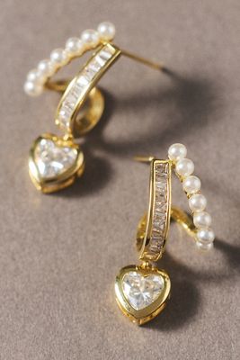 By Adina Eden Cubic Zirconia Heart Hoop Earrings