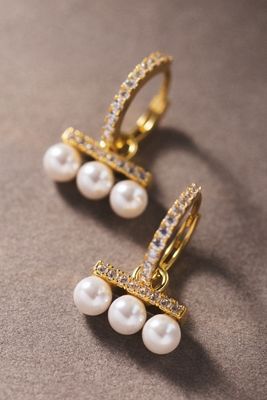 By Adina Eden Pavé Pearl Bar Hoop Earrings