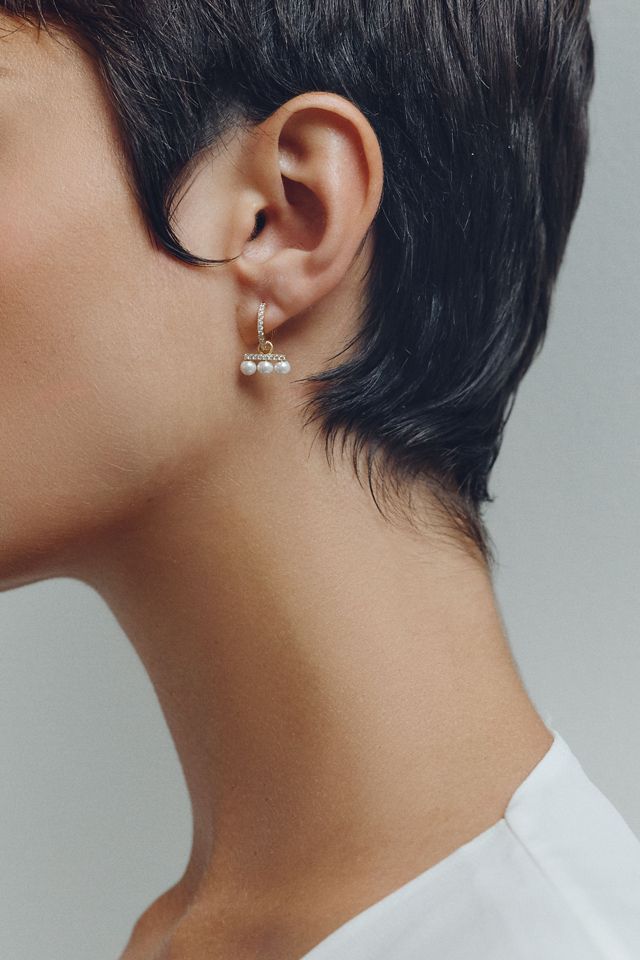 By Adina Eden Pavé Pearl Bar Hoop Earrings #2