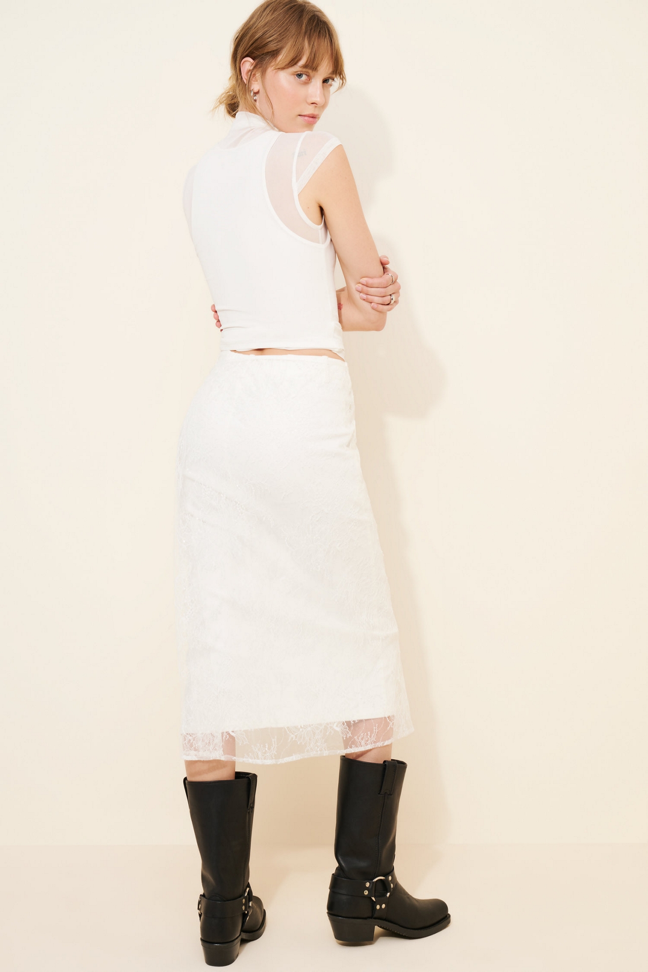 Layered Lace Slip Midi Skirt