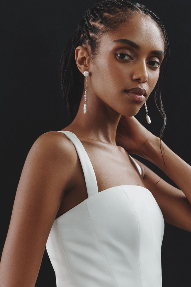 By Anthropologie Weddings Doss Pearl Chain Drop Earrings #1