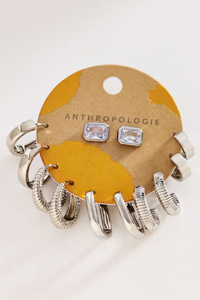 By Anthropologie Crystal Textured Hoop Earrings, Set of 6 #1