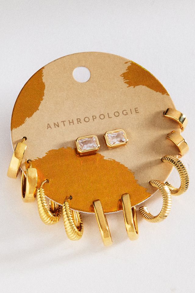 By Anthropologie Crystal Textured Hoop Earrings, Set of 6 #1