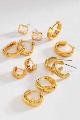 By Anthropologie Crystal Textured Hoop Earrings, Set of 6