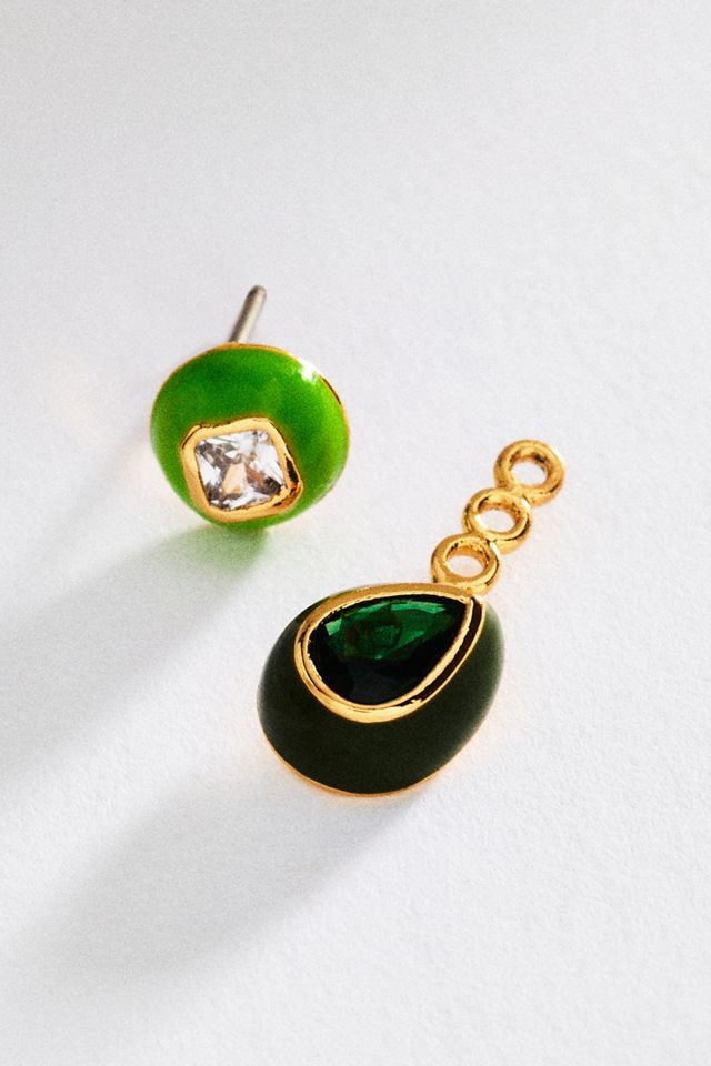 By Anthropologie Enamel Bezel Crystal Earrings #1