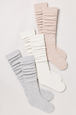 Muk Luks Microfiber Tall Socks, Set Of 3 In Beige