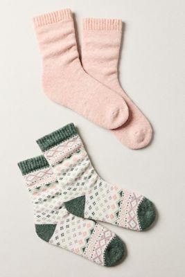 MUK LUKS Wool-Blend Crew Socks, Set of 2