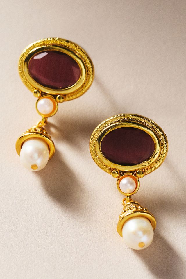 Maison Irem Garnet Pearl Drop Earrings #1