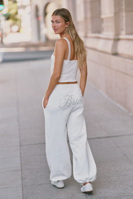By Anthropologie Weddings Bride 100% Cotton Rhinestone Sweatpants by Anthropologie