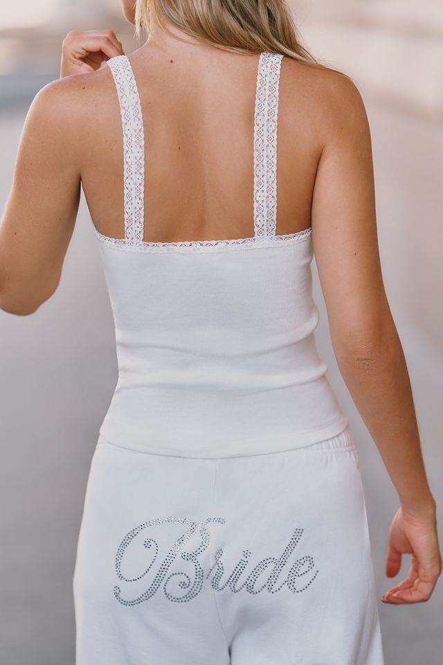 By Anthropologie Weddings Bride 100% Cotton Rhinestone Lace Tank  #1