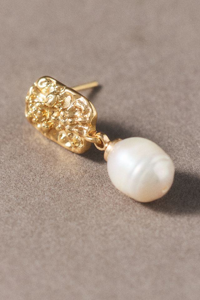By Anthropologie Hammered Pearl Earrings #1