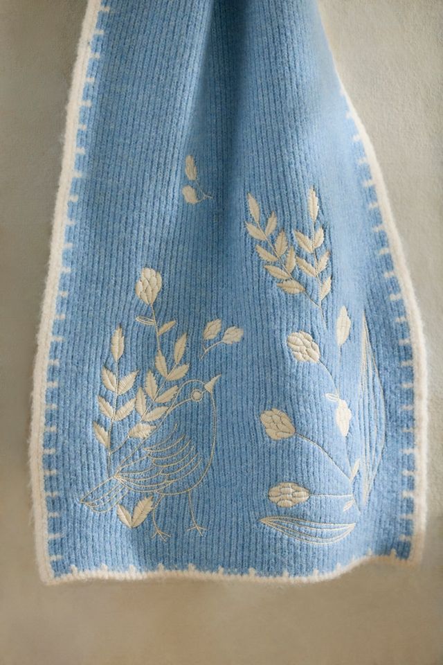 Embroidered Bird Scarf #1