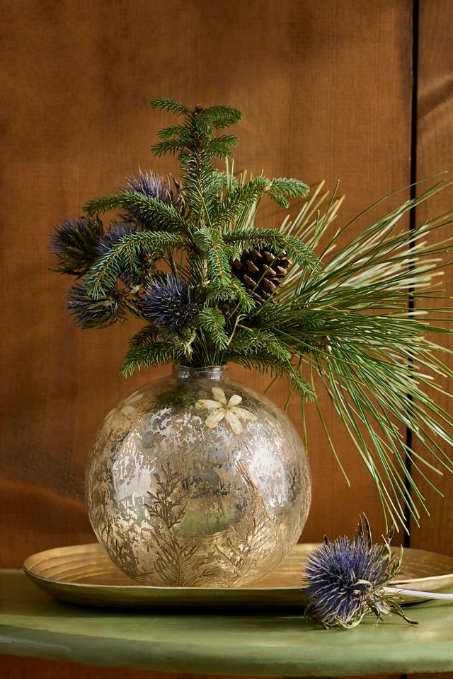 Pressed Evergreen Mercury Glass Bauble Vase #2